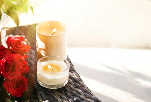 Scented candles collection as luxury spa background and bathroom home decor, organic aroma candle for aromatherapy and relaxed atmosphere, beauty and wellness.
