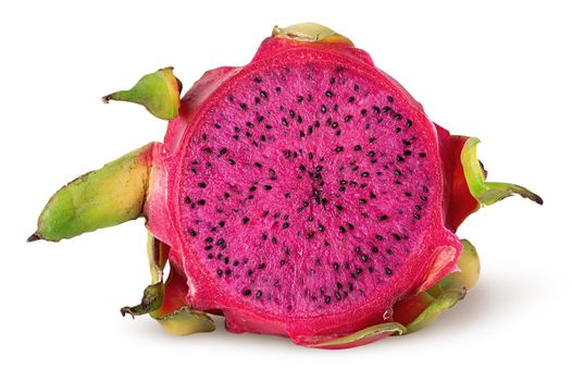 Dragon fruit half front view isolated on white background