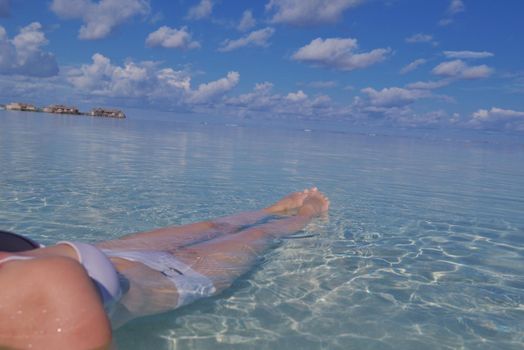 happy young woman on summer vacation on beautiful tropical beach have fun and relax