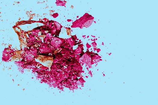 Beauty and makeup flatlay design, mineral organic eyeshadow as powder cosmetics, blush or crushed cosmetic product as make-up background.