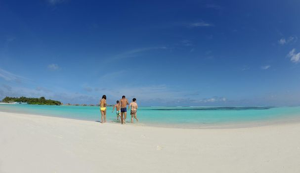 group of happy young people have fun and joy at the  white sand  beach on beautiful summer  day