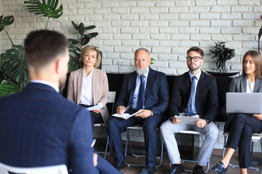 Job interview with the employer, business team listen to candidate answers
