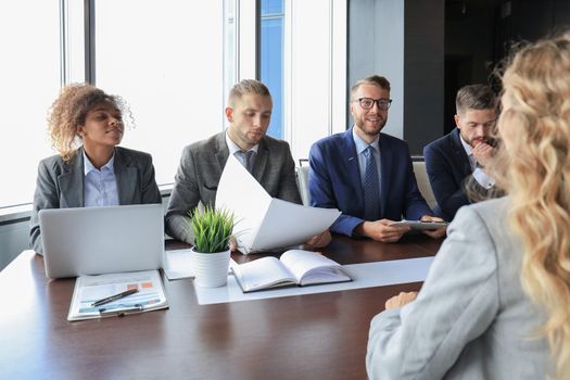 Job interview with the employer, businessman listen to candidate answers