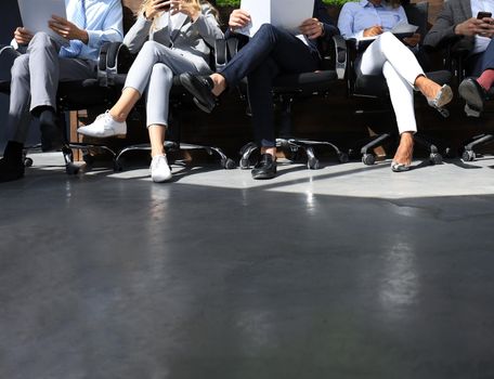Stressful modern people waiting for job interview