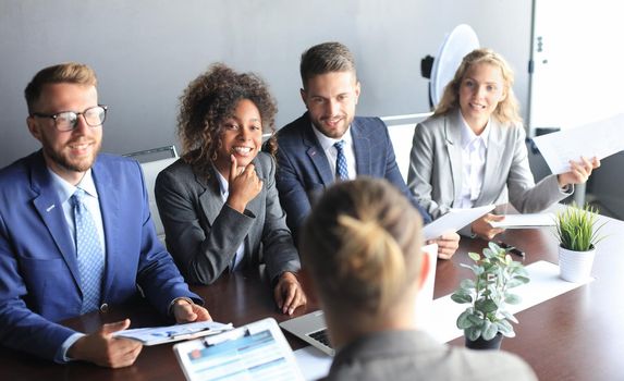 Job interview with the employer, businessman listen to candidate answers