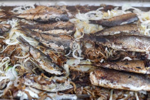Herring on the grill on a street market