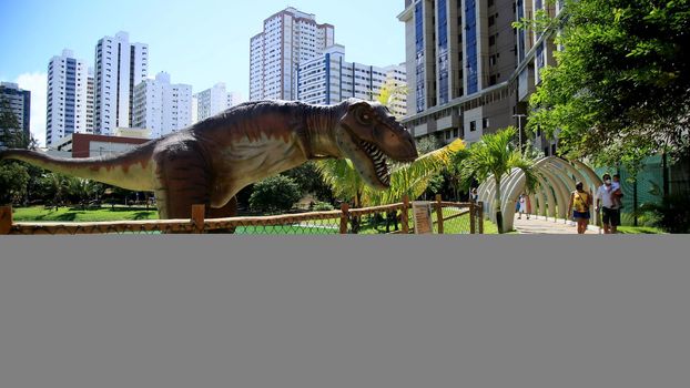 salvador, bahia, brazil - july 20, 2021: view of sculpture in Lagoa dos Dinossauros park in Salvador city. the place was reopened for public visitation.