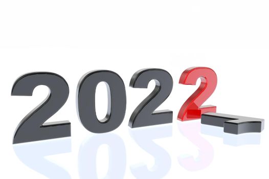 3D number 2022 symbolizing the new year and replacing the old 2021. 3d illustration on white background