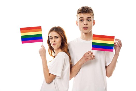 couple Flag lgbt transgender sexual minorities light background. High quality photo