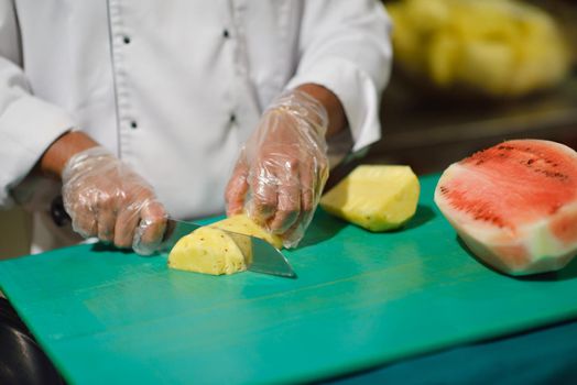 catering buffet food indoor in luxury restaurant with meat colorful fruits  and vegetables