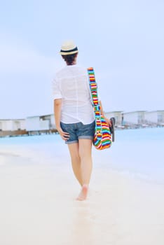 beautiful and happy woman girl on beach have fun and relax on summer vacation  over the sea