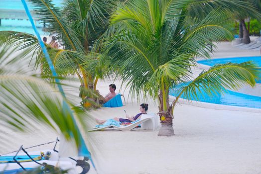 beautifel and happy woman girl on beach have fun and relax on summer vacation  over the beautiful tropical sea