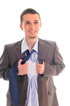 one young business man in suit with tie isolated on white