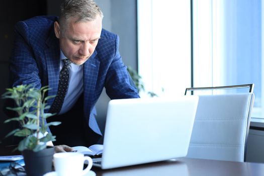 Elegant mature businessman analyzing data while working in office
