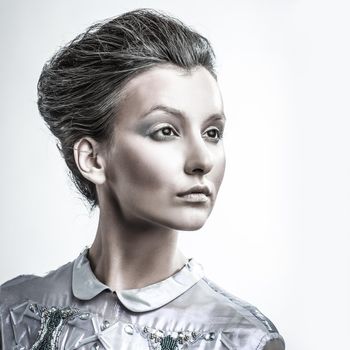 portrait of fashionable woman with stylish hair and evening makeup . photo with copy space