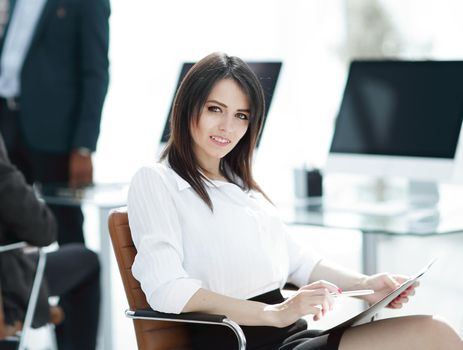 business team working on a new presentation in a modern office