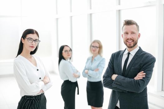group of successful employees standing in the office .photo with copy space