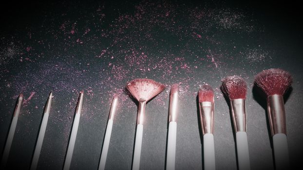 set of different professional women's cosmetic makeup brushes.photo with copy space