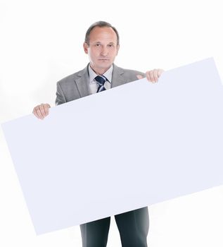 businessman with blank white poster