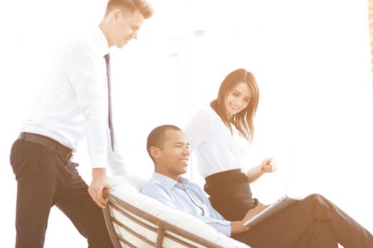 regular customer and employees in a modern office.business concept