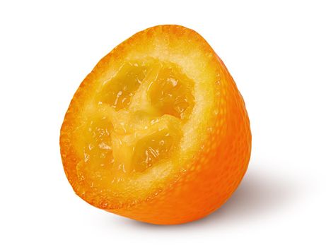 Half ripe kumquat rotated isolated on white background