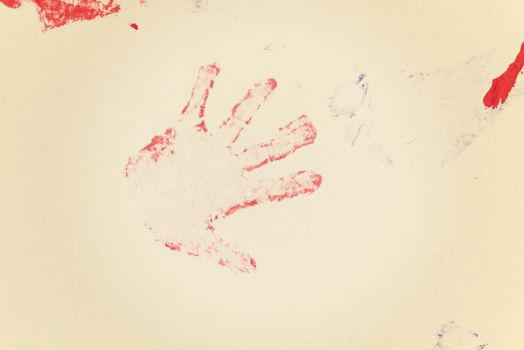 child colorful hand prints on white background