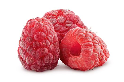 Small heap of raspberries isolated on white background