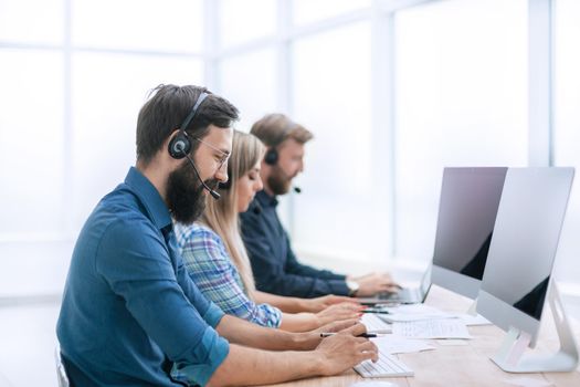 close up. call center staff at the workplace in the office