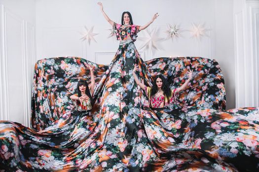 ensemble of Gypsy dance in colorful costumes. photo with space for text
