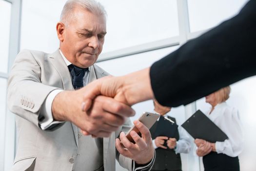 business shaking hands before the talks. concept of partnership