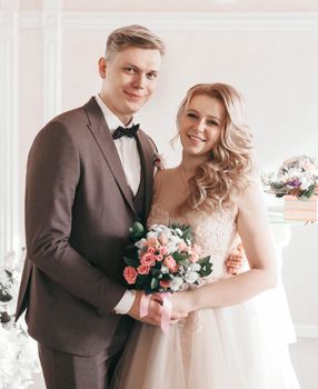 close up. portrait of a happy bride and groom. holidays and events