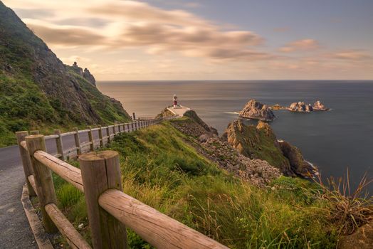 Panoramic view of the lighthouse of Cabo Ortegal in Galicia, Spain. Long Exposure.