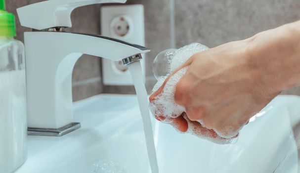 close up. person uses a bactericidal soap. concept of prevention of infectious diseases.