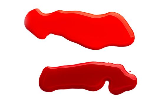 Shades of red paint spills isolated on white background