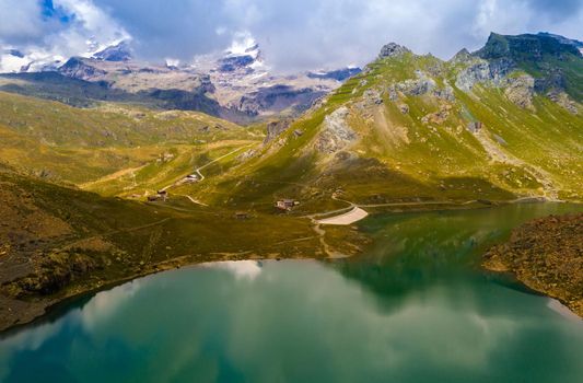 Peaceful landscape with beautiful lake and majestic mountains