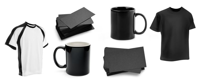 Set of blank tshirts, cups and business cards