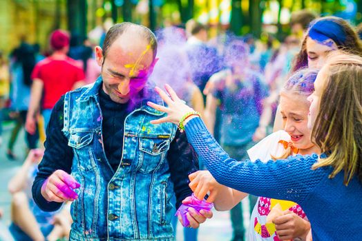 Khakiv, Ukraine - 19 May 2018: Holi color fest celebrating in Park