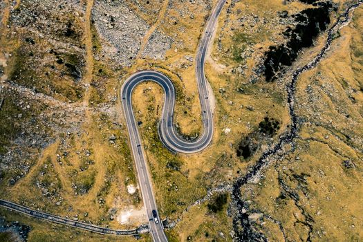 Top view of beautiful Transfagarasan mountain road in Romania