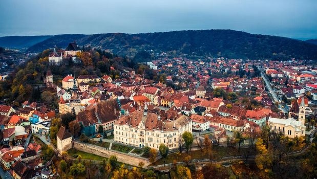 Top view on panoramic town in Romania