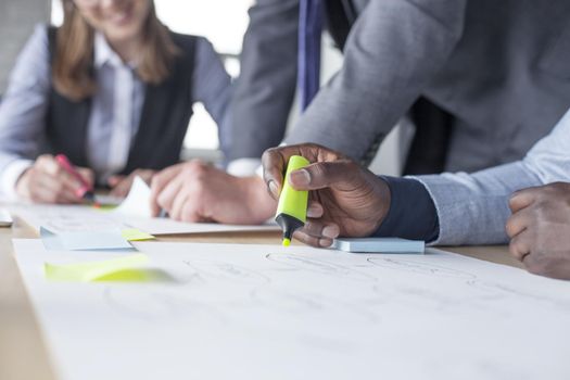 Image of business people hands working with papers at meeting