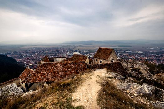 Cityscape through Rasnov Fortress roofs