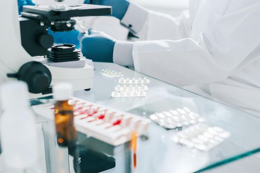 close up. control samples of the drug on the table in the laboratory .