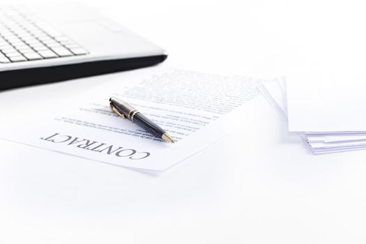 close up.pen and legal papers on the businessman's desktop.business concept