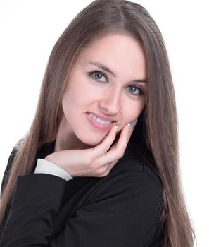 close up. confident young business woman.isolated a white background