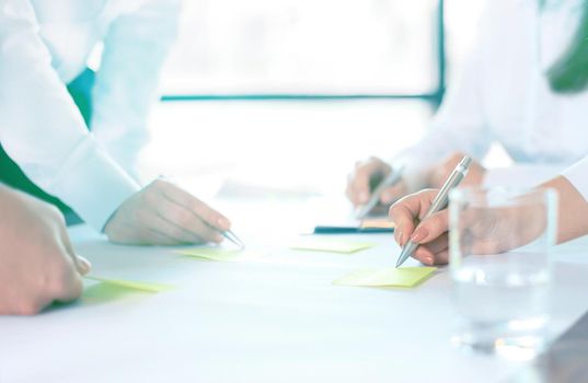 Image of business people hands working with papers at meeting