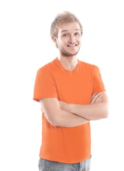 portrait of stylish young man in an orange shirt.isolated on white background