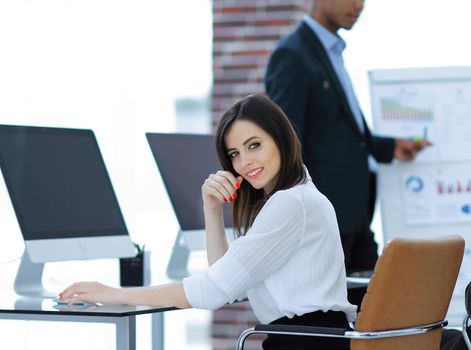 business team working on a new presentation in a modern office