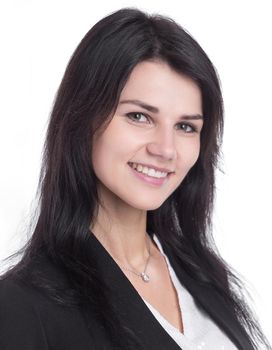 close up. portrait of smiling young business woman . isolated on white background