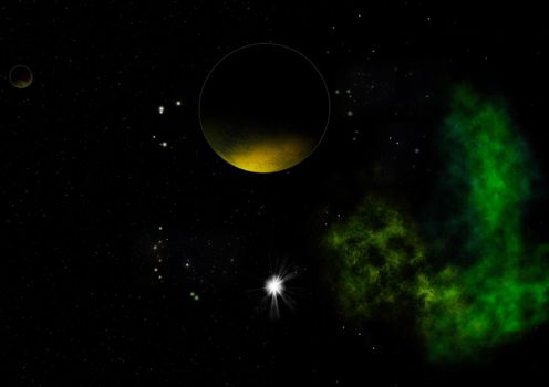 Far-out planets in a space against stars and nebula. Elements of this image furnished by NASA . 3D rendering