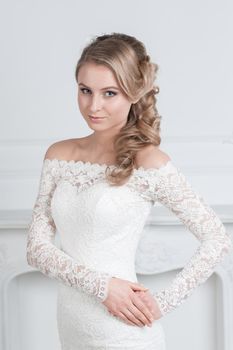 close up. Portrait of a charming woman in a wedding dress